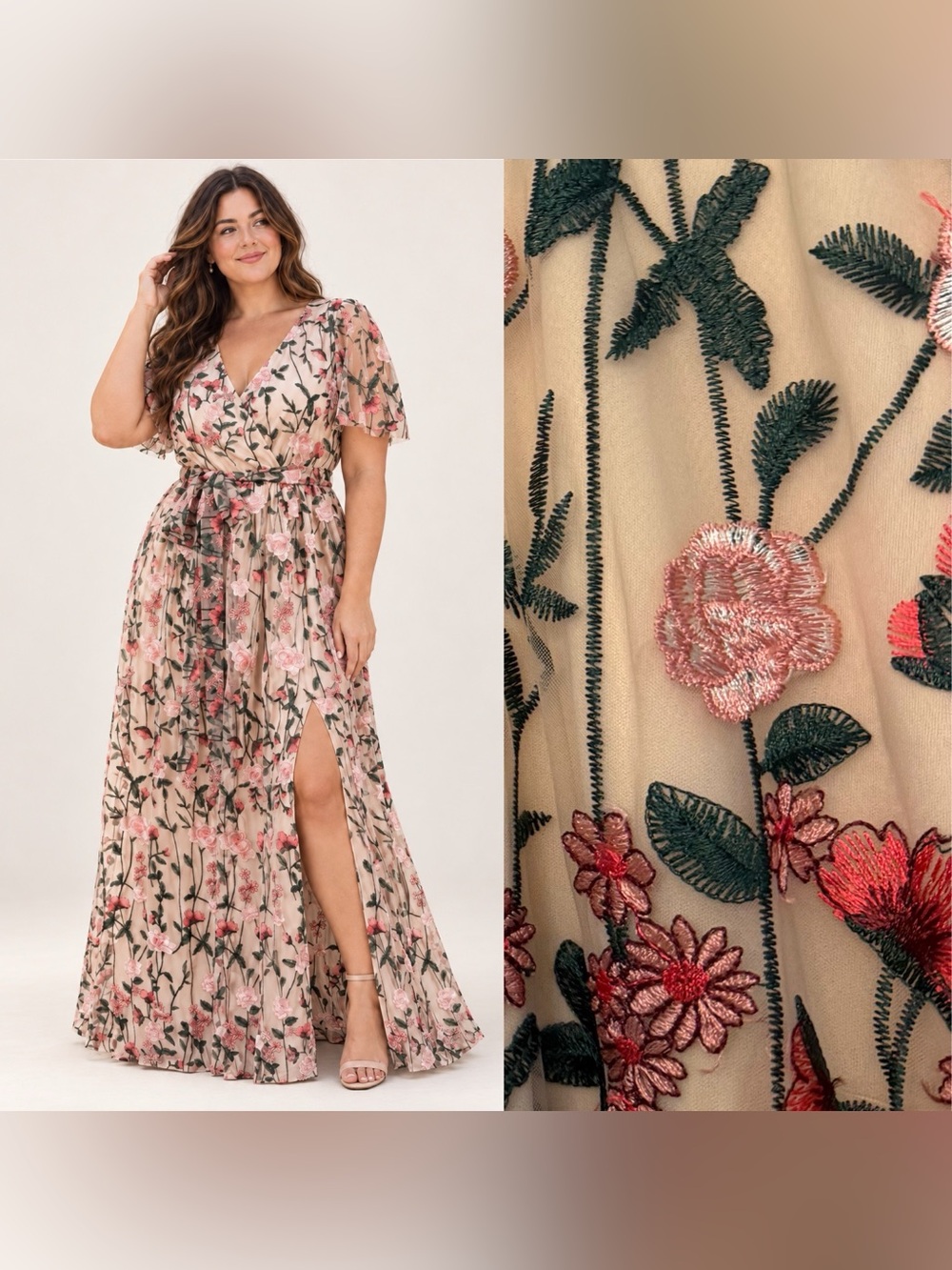 Baltic Born Arabella Rose Garden Embroidered Tulle Maxi Wrap Dress Large EUC